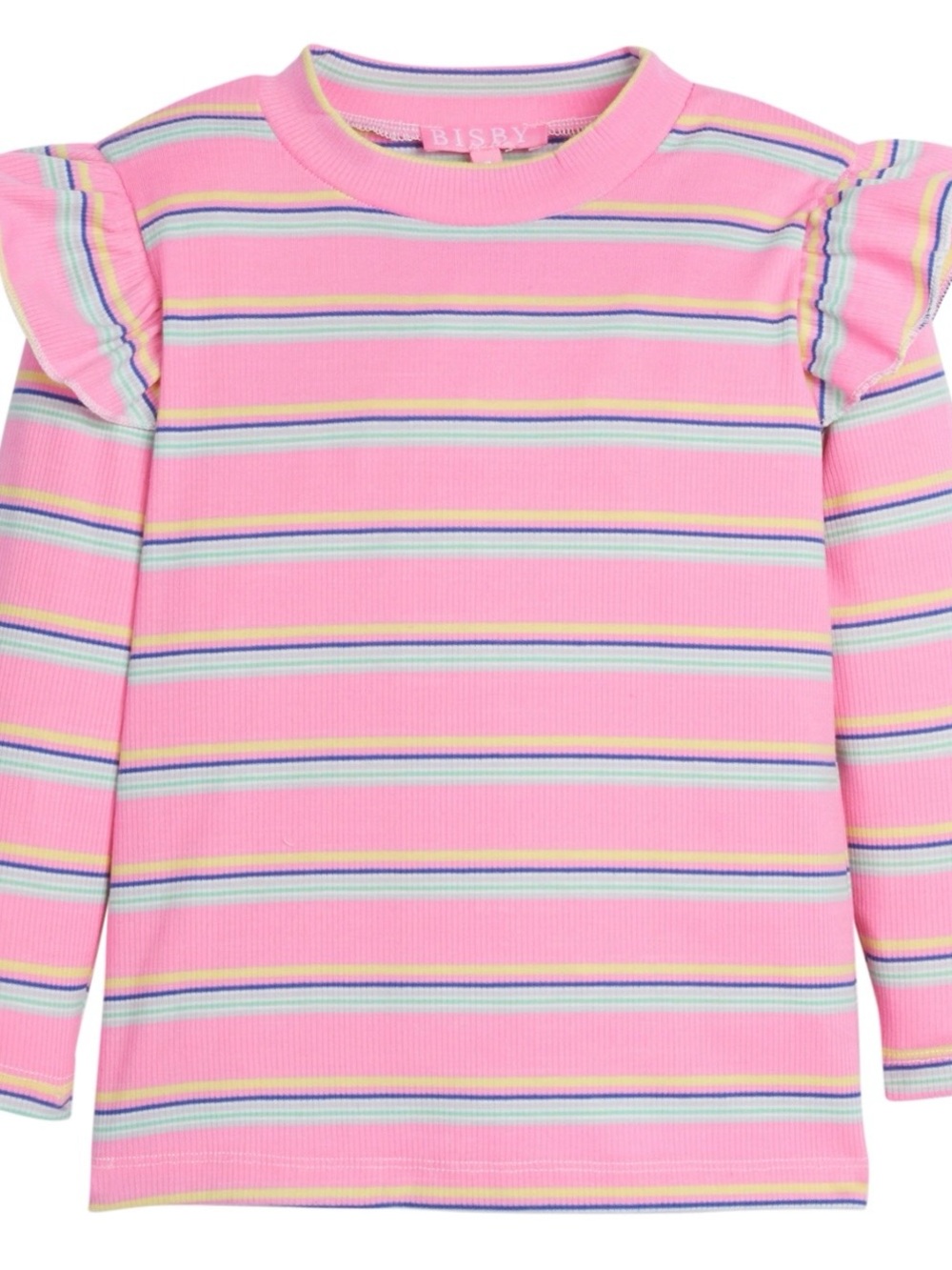 BISBY Bubblegum Stripe Ruffle Long Sleeve Top Size 4